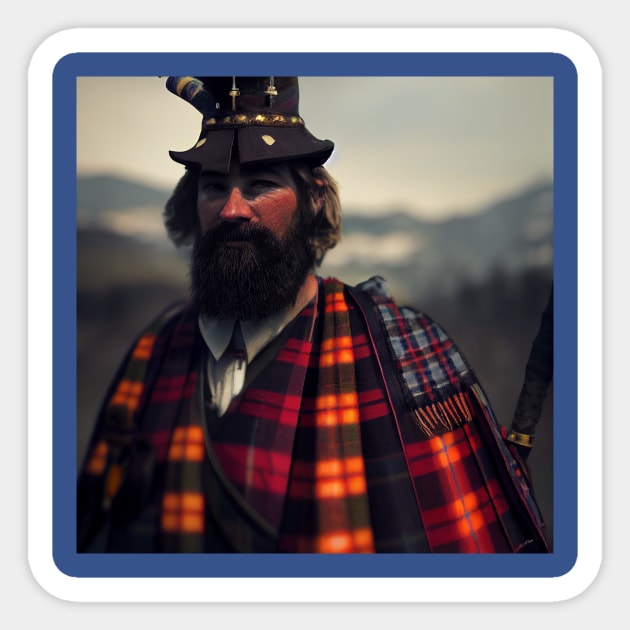 Scottish Highlander in Clan Tartan Sticker by Grassroots Green